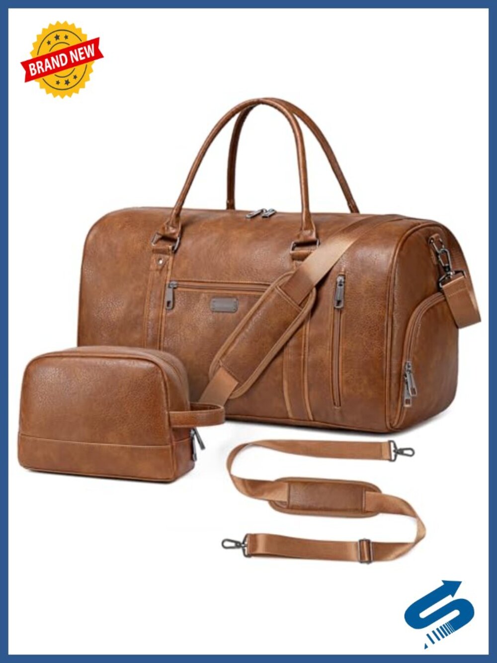 Faux Leather Travel Duffel Weekender Bag Shoe Compartment Large
